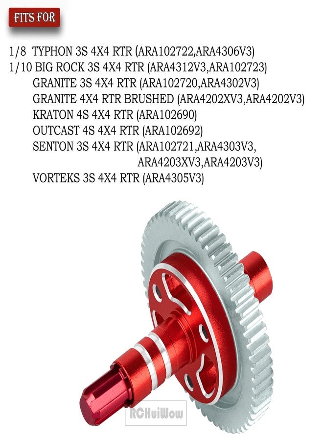 قطعة ترقية قابض الانزلاق RCHuiWow 0.8 Mod 58T لسيارات التحكم عن بعد 1/10 Big Rock/Granite/Senton/Vorteks 3S BLX، وKraton/Outcast 4S BLX، و1/8 Typhon 3S BLX، ترس معدني 0.8 Mod 58T مع عمود انزلاق، أحمر - Image 2